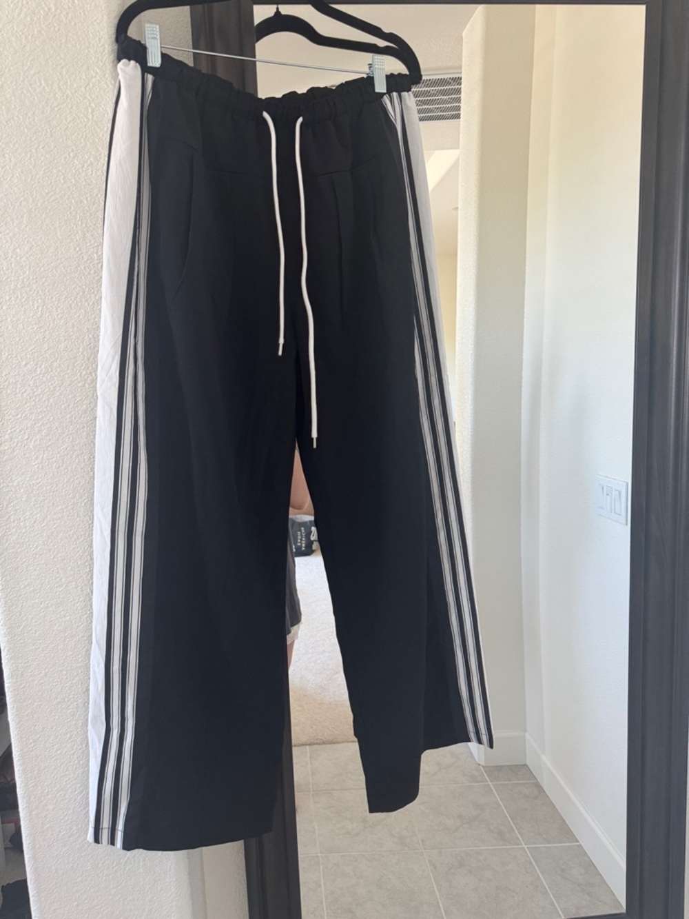 Black Wide-Leg Track Pants with Side Stripe